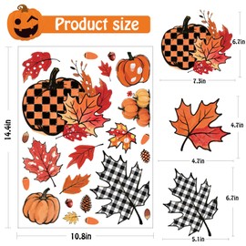 8 Sheet Fall Window Clings Decorations for Glass Windows, Thanksgiving Clings Pumpkins Window Stickers Autumn Maple Leaves Pine Cones Window Decals