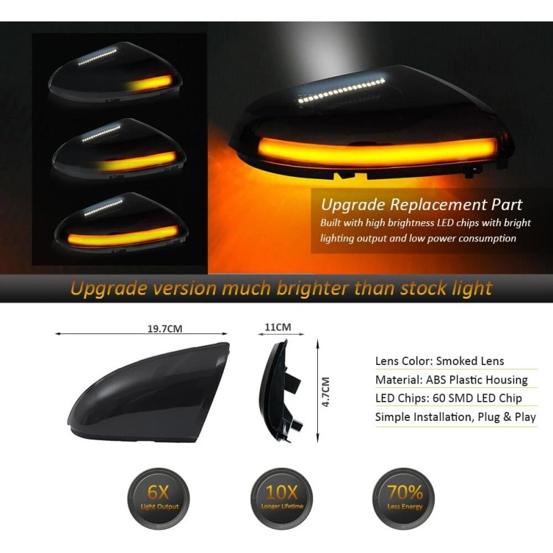 D-Lumina Smoked LED Side Mirror Turn Signal Light For Dodge