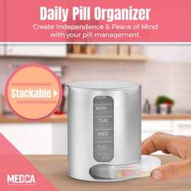 Stackable Daily Pill Organizer - Premium Weekly Medication Reminders with 7 Individual Stackable Containers