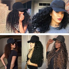 YEKEYI Headband Wig Human Hair Wigs Baseball cap Wig Curly Deep Wave Headband Wig Hat Wigs for Women