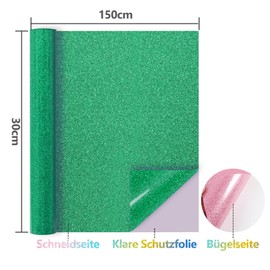NANAPLUMS Glitter Plotter Film Textile - Heat Transfer Vinyl Transfer Film Plotter Flex Film for Textiles Transfer Film for Iron-On DIY T-Shirt, Fabrics (Green)