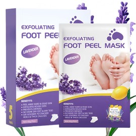 Lavender Foot Peel Mask 5 Pairs, Exfoliating Foot Masks That Remove Dead Skin, Hydrating Foot Mask Socks for Dry Cracked Feet, Moisturizing Foot Exfoliator for Women & Men Spa at Home
