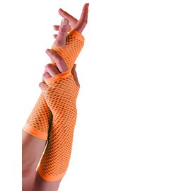 Crazy Chick Ladies Womens Plain Fishnet Fingerless Long Gloves Fancy Dress Party Accessories Adult Size One (Orange)