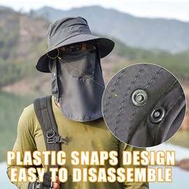 ehsbuy Fishing Hat Men's Wide Brim Mesh Tropical Hat Safari Hat Foldable Sun Hat with Face Cover Neck Flap, dark grey