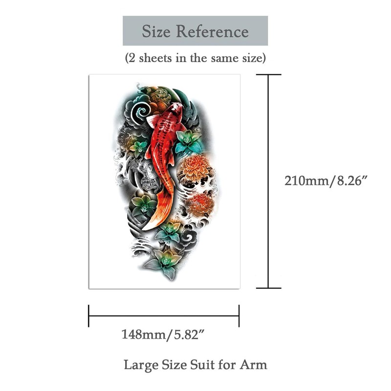 Oottati 2 Sheets Arm Thigh Waterproof Temporary Tattoo Stickers Wave