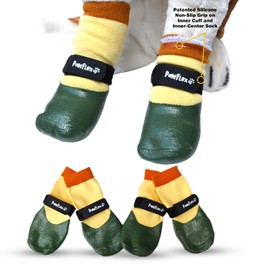 Double Dipped Waterproof Dog Socks | PawFlex Comfy Pawz Soft Indoor/Outdoor Dog Booties with Rubberized Bottom| Non-Slip Silicone Grip at Inner Cuff for No Twisting or Sliding Off| Adjustable Strap