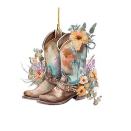 Cute Car Decor Hanging Rear View Mirror Accessories for Women Cowboy Cowgirl Boots Ornament Interior Rearview Pendant Decor for Girl Christmas Decoration