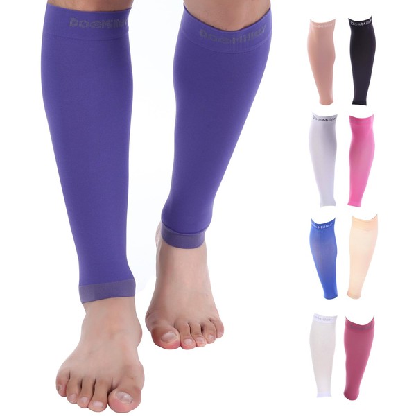 Doc Miller Calf Compression Sleeve Men and Women - 15-20mmHg Shin Splint Compression Sleeve Recover Varicose Veins, Torn Calf and Pain Relief - 1 Pair Calf Sleeves Violet Color - XXX-Large Size