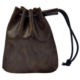 ELNX Coin Pouch, 12.2 x10cm Leather Pouch Small Drawstring Pouch Jewellery Pouches Cowhide Leather Jewelry Storage Bag for Gifts Party Favors Men Women(Brown)