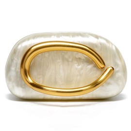 HiTotes Clutch Purse for Women Gold Metal Closure Burgundy Red Clutch Evening Bag Chain Crossbody Purse, Glossy Acrylic-white, 7.48"L x 2.55"W x 3.94"H