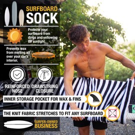Ho Stevie! Surfboard Sock Cover - Light Protective Bag for your Surf Board (Black/White, 6'6")