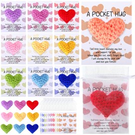 Colingmill 30 Set Pocket Hug Heart Gifts Bulk Crochet Hearts with Inspirational Greeting Cards and Organza Bags Long Distance Relationship Romantic Gift for Lover Couple Family