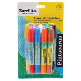 Barrilito CRY9 Crayón de Maquillaje para Rostro y Cuerpo, 9 Colores