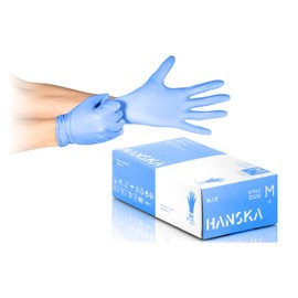 HANSKA Disposable Nitrile Gloves, Blue, Powder-Free, Insert and Bet, Ambidextrous, Non-Sterile, Rubber Base, Suitable for Medical, Food Handling (100, M)
