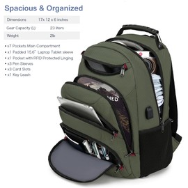 Mochila para portátil para hombre, elegante bolsa de libros universitaria para portátil de 15.6 pulgadas, color negro, Verde militar, 15.6, Elegante