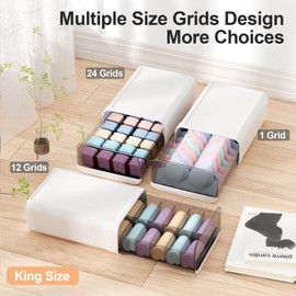 Miaocona Underwear Organizer Drawer, 12 Cells Plastic Sock Underwear Storage Drawer, Stackable Closet Organizers and Storage Box for Bras, Socks, Scarves, Ties, Belt (King Size-White, 1 Pcs)
