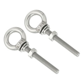 QUARKZMAN M3 1/8 x 0.98 Inch Stainless Steel Eye Bolts Thread Screw Eye Bolt Shoulder Ring with Nuts Washers for Lifting Hanging, Set of 2