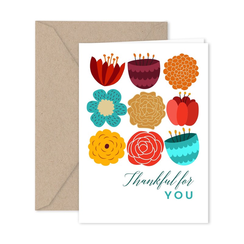 Paper Frenzy Vibrant Fall Floral Thank You Note Cards and
