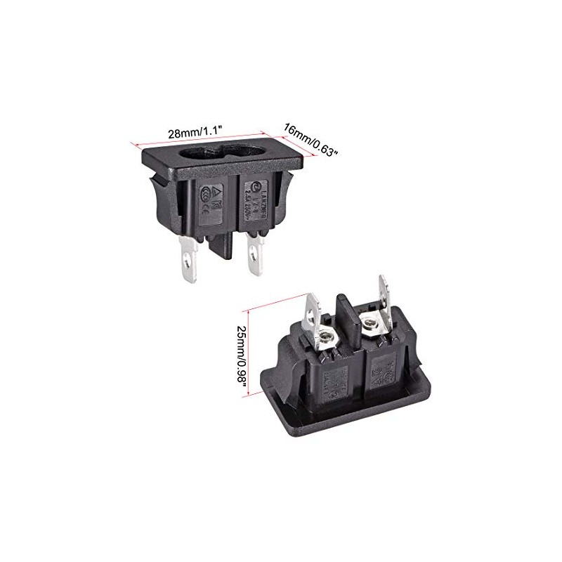 uxcell Uxcell C8 Panel Mount Plug Adapter 250VAC 2.5A 2