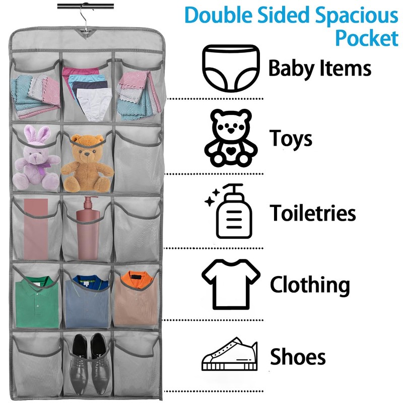 Foribyw Hanging Shoe Organizer 30 Pockets Double-Side Closet Storage Shelves