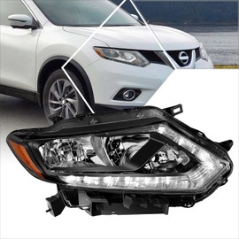 PM PERFORMOTOR Headlight Assembly Compatible with 2014 2015 2016 Nissan Rogue, OE Factory Style Projector Headlamp with Black Housing Amber Corner, Passenger Right Side