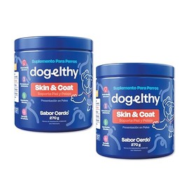 Dogelthy Pack de 2 Skin & Coat Suplemento para Piel y Pelaje para Perro | Hecho a Base de Aceite de Pescado, Vitamina C/E, Complejo B, Zinc y más, 270