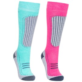 Trespass Womens/Ladies Janus II Acrylic Two Pair Technical Ski Socks, UK Size 6-9, Lagoon/Pink Lady