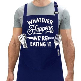 LINEN CLOSET® Bbq Aprons for Men Funny Aprons Grilling Novelty Barbecue Aprons Kitchen Cooking Gift Apron with 2 Front Pockets-Whatever Happens Apron
