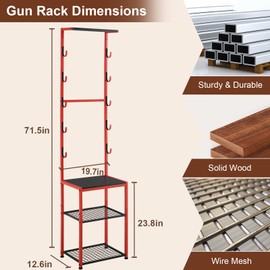 Poyilooo Gun Rack, Indoor Gun Racks for Wall Mount Gun Display Stand, Floor Gun Stand Holds up 5 Guns Storage Airgun Rifle Holder Hunting Gun Shelf (Red, Medium-17.3" L)