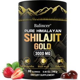 Balincer Pure Himalayan Shilajit Gummies Gold, Lab Tested, with Ashwagandha, Gokshura | Fulvic Acid & 85+ Trace Minerals, for Energy Boost & Immune Support