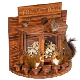 MIXUMON Crescent Squirrel Feeder Table, Wooden Squirrel Picnic Table Feeder, Outside Squirrel Feeders Corn Cob, with Solid Structure, Stable Squirrels Stool Bar, 12.6 x 13.3 x 6.7 Inches