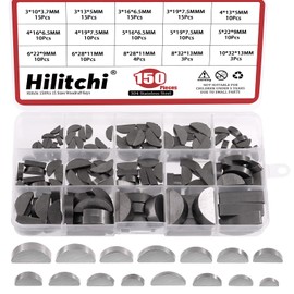 Hilitchi 150Pcs 15 Sizes Carbon Steel Woodruff Keys Half Moon Assortment Kit, Semicircle Bond Key Hardware Metric Assortment Kit, Woodruff Key-Crankshaft for Fasteners Mechanical Industry
