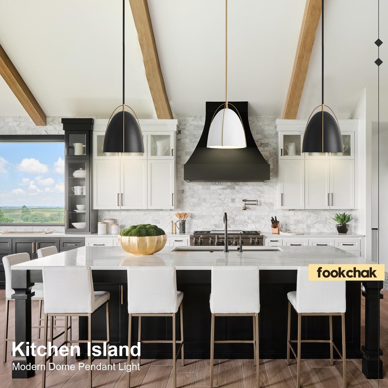 FookChak Black Dome Pendant Light 10in Kitchen Island Pendant Lighting