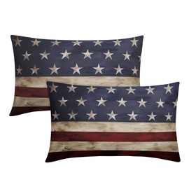 Independence Day American Flag Throw Pillow Covers 12X20 Inches Set of 2 4th of July Blue Red Lumbar Pillow Cases Patriotic Stripes Star Pillow Cover Home Decor For Memorial Day Room Bed Couch Outdoor