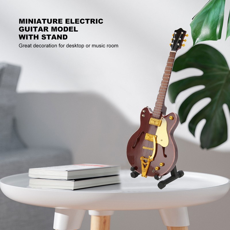 Red and Gold Miniature Electric Guitar Replica with Stand and