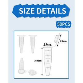 KGDUYC Pack of 50 Centrifuge Tubes, Empty Sample Tubes, Reaction Tubes, Coke Tubes with Bayonet Cap, Empty Capsules, Plastic Centrifuge Tubes, 1.5 ml