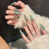 TENPAL Handmade Palatial Press On Nails Long Stiletto,Heirloom Chrysoberyl &