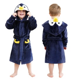 LOLANTA Kids Robe Boys Girls Hooded Fleece Sleepwear Penguin Animal Bathrobe Toddler Fluffy Robe Christmas Gifts (Penguin 6-8 Years)