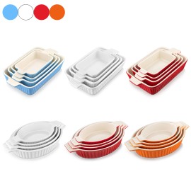 MALACASA Porcelain Baking Dish Set of 4 Bakeware Set Rectangular/Ov - Red - Rectangular
