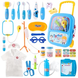 Doctor Kit for Kids Aged 3 4 5, Pretend Doctor Playset for Toddlers ， Costume and Stethoscope, Role Play Medical Toy for Girls Boys（White）
