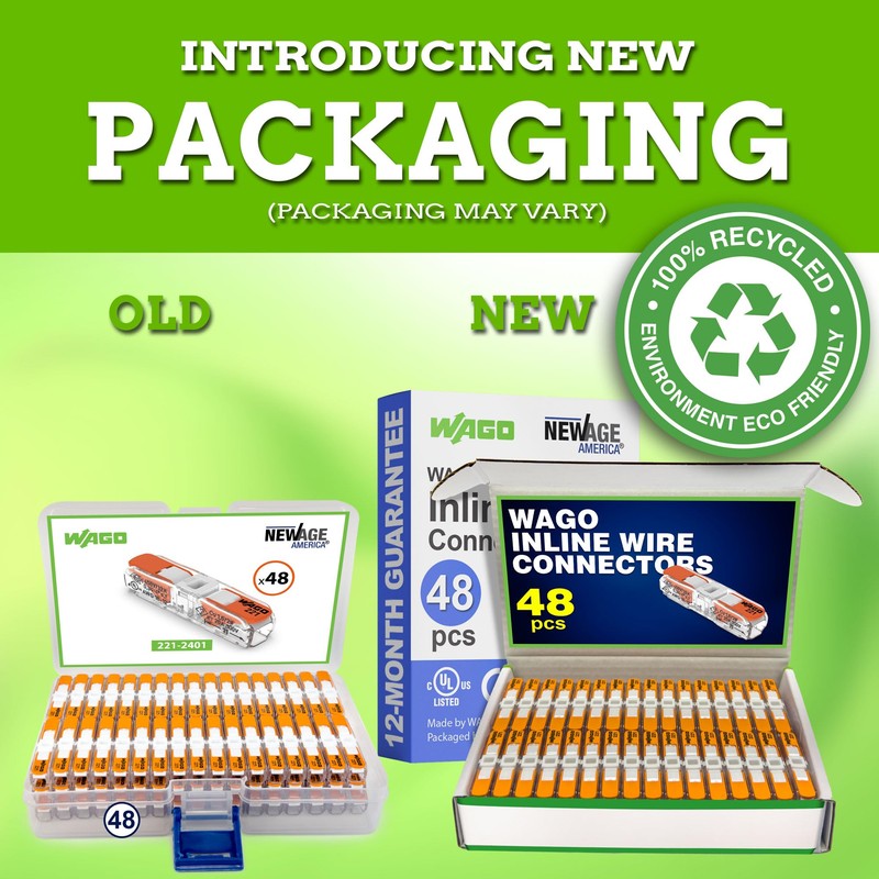 WAGO 221-2401 48pc Inline Compact Splicing Wire Connectors | Includes