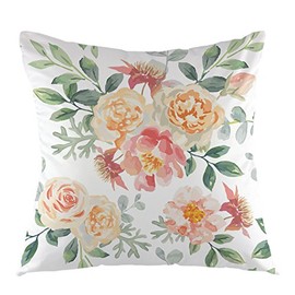 oFloral Flower Decorative Throw Pillow Cover with Shabby Chic Flowers Roses Petals Dots Leaves Buds Pillowcase Square Cushion Cover for Sofa Couch Home Car Bedroom Living Room 18" x 18" Yellow Red