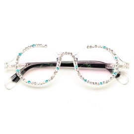 Retro Round Diamond Reading Glasses for Women Stylish Bling Rhinestone Anti Blue Light Computer Readers (clear/blue, 2.0, x)