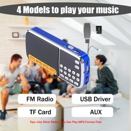 Leting Radios Portable AM with MP3 Speaker, Portable Radio Support TF Card/USB,Rechargeable Battery Powered FM Radio,Mini Radio with Best Reception (Blue)