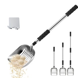 Cat Litter Scoop, Metal Litter Scooper with Deep Shovel, Scooper Long Handle Detachable Components Stainless Litter Scooper，Large Durable Cat Litter Shovel with Foam Pad Grip(Silver Color)