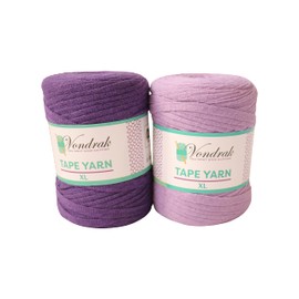 Vondrak Tape Yarn 2 Rolls Pack 328 Yards (984ft) Ribbon Yarn for Crocheting and Knitting. Flat Cotton Home Decor Yarn (Purple)
