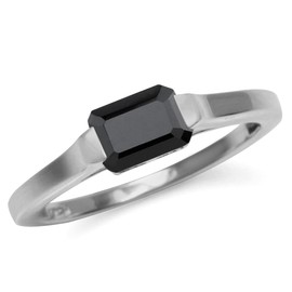 Silvershake 1.51 CTW 7X5mm Natural Octagon Shape Black Onyx White Gold Plated 925 Sterling Silver East-West Solitaire Gemstone Promise Ring Jewelry for Women Size 10