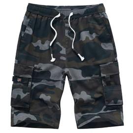 ELETOP Men's Cargo Shorts Elastic Waistband Drawstring Big and Tall Cotton Summer Casual Work Shorts A901 Black Camo XL