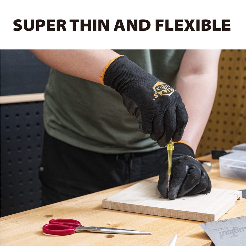 OKIAAS Work Gloves for Men，Ultra Thin and Lightweight Working Gloves