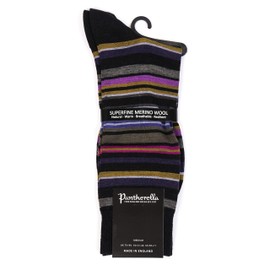 Pantherella Men's Quakers Multi-Stripe Merino Wool Black Socks M